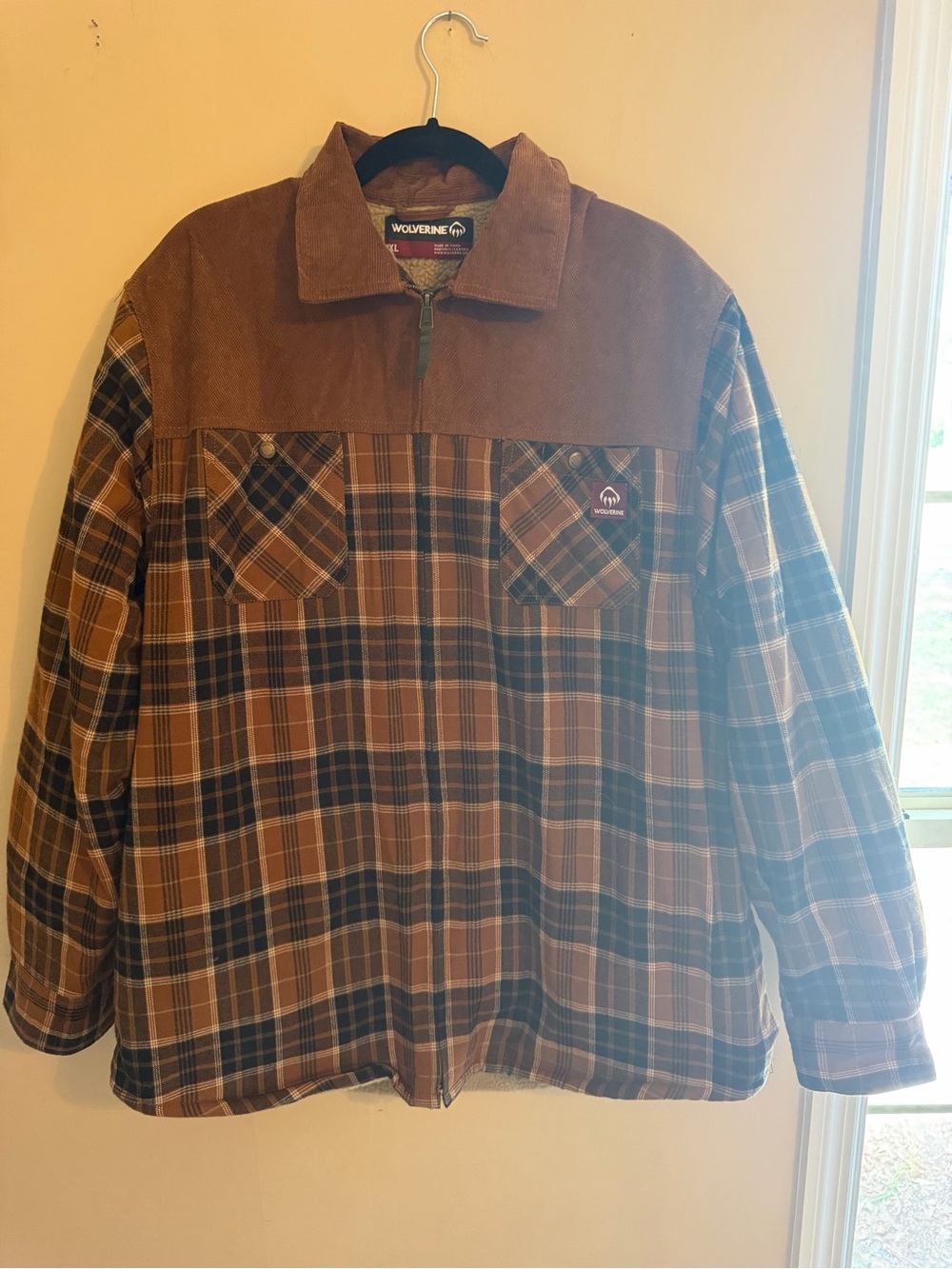 Wolverine Brown and Navy Plaid Suede-Yoke Half-Zip Pullover